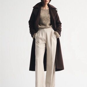 Abercrombie & Fitch Sloane Wide-Leg Cream High-Rise Trousers